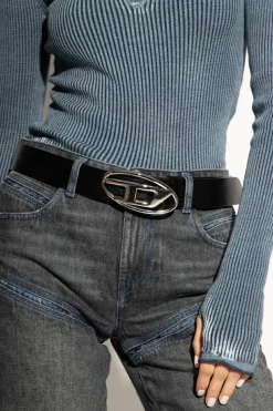Diesel CZARNY Pasek ‘OVAL D LOGO B’