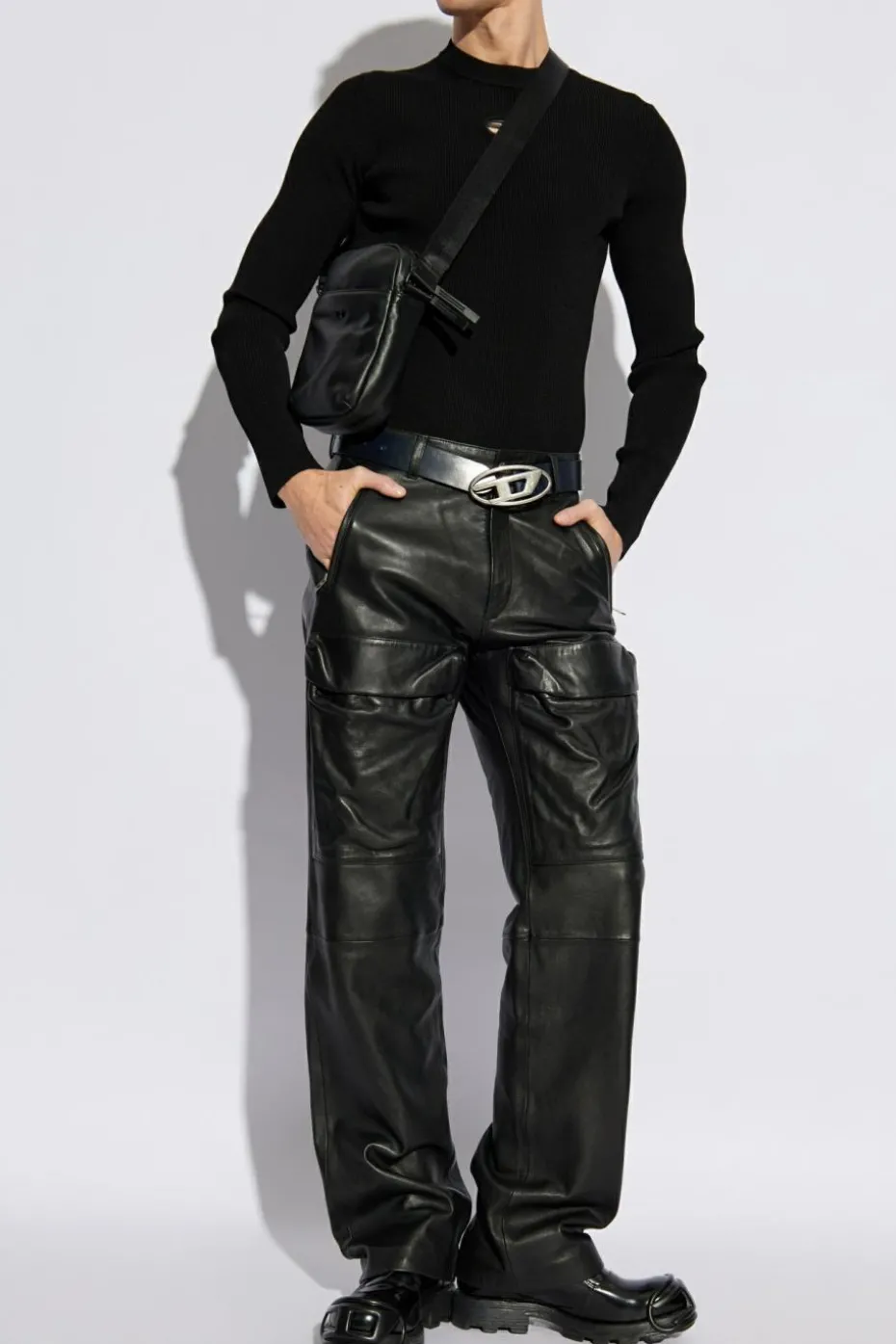 Diesel CZARNY Skórzane spodnie `P-GAST`