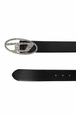 Diesel CZARNY Skórzany pasek ‘OVAL D LOGO B-1DR’