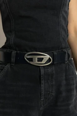 Diesel CZARNY Skórzany pasek `OVAL D LOGO B-1DR`