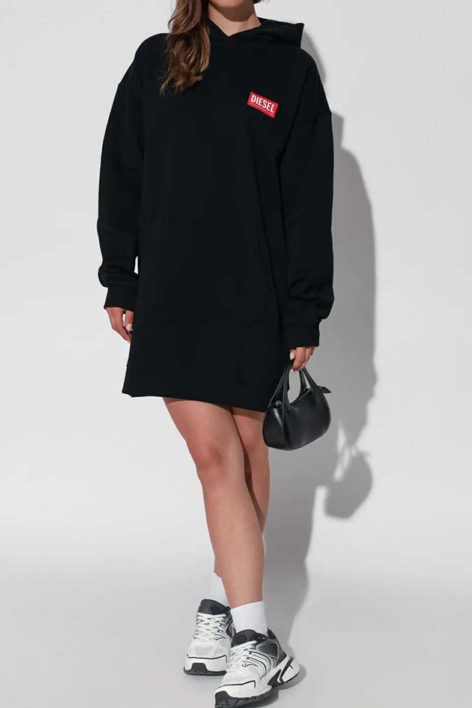 Diesel CZARNY Sukienka z logo ‘D-BOXT-HOOD-LAB’