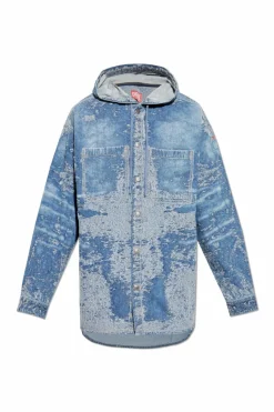 Diesel NIEBIESKI Jeansowa koszula z kapturem `D-DEWNYS-HOOD-S`