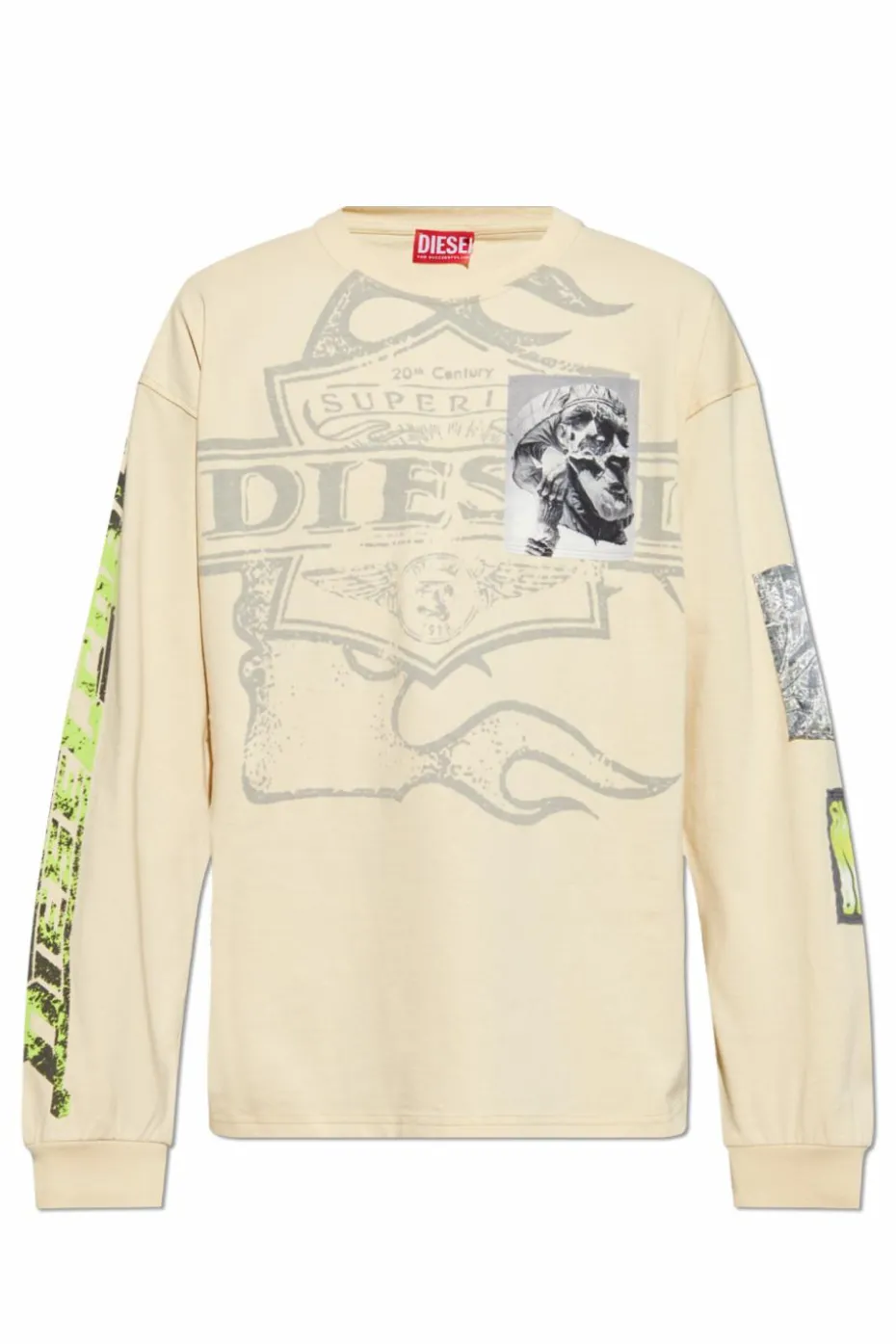 Diesel ŻÓŁTY T-shirt `T-BOXT-LS-SLITS-R5`