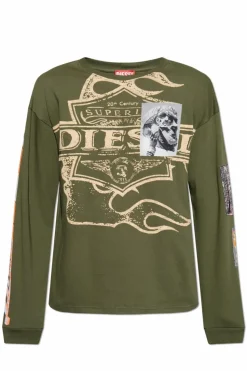 Diesel ZIELONY T-shirt `T-BOXT-LS-SLITS-R5`