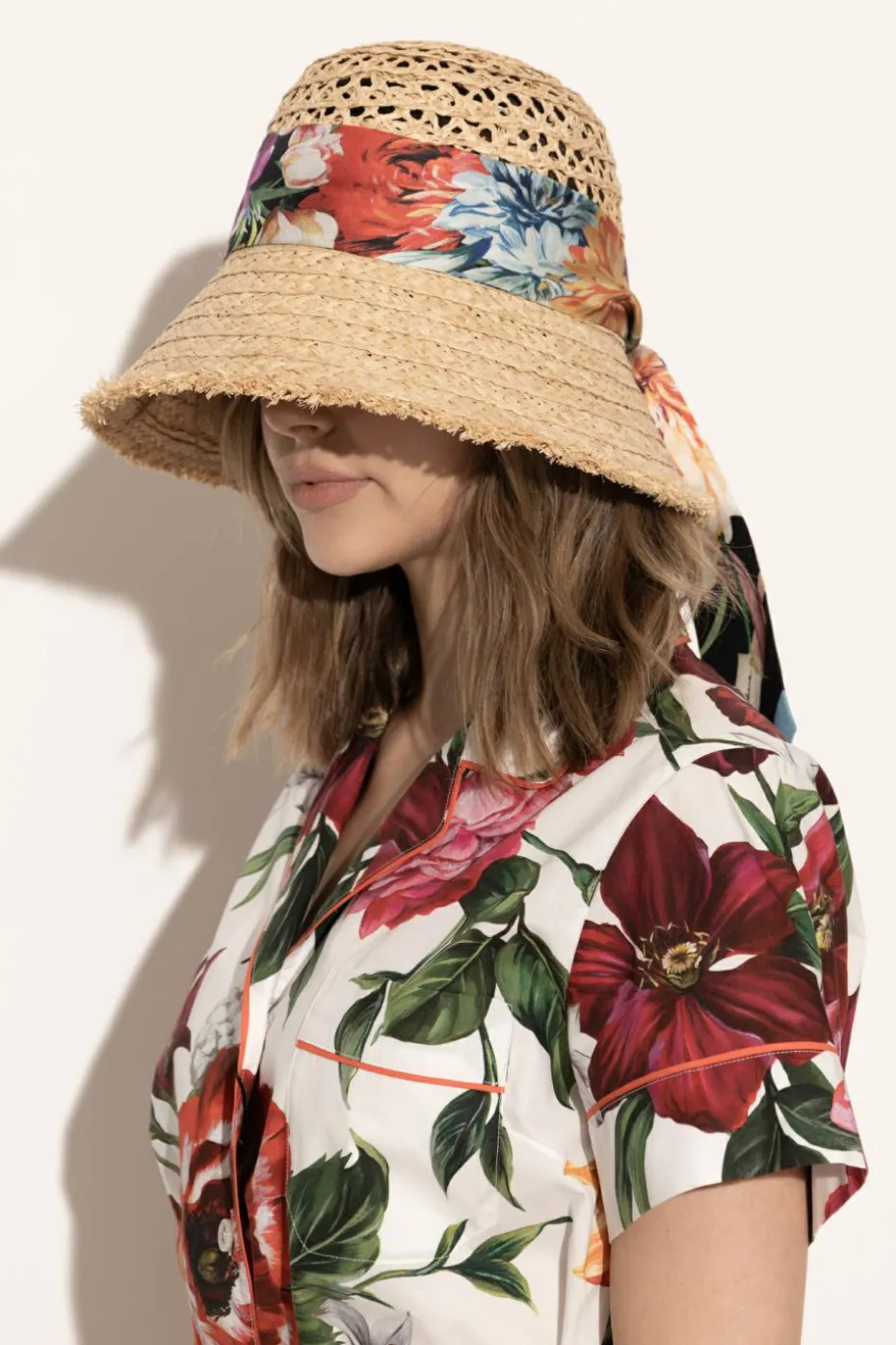 Dolce & Gabbana beżowy Kapelusz z jedwabną wstążką