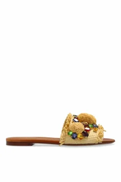 Dolce & Gabbana beżowy Klapki z połyskującymi aplikacjami