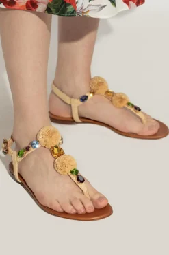 Dolce & Gabbana beżowy Sandały z połyskującymi aplikacjami