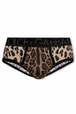 Dolce & Gabbana beżowy Slipy z motywem zwierzęcym