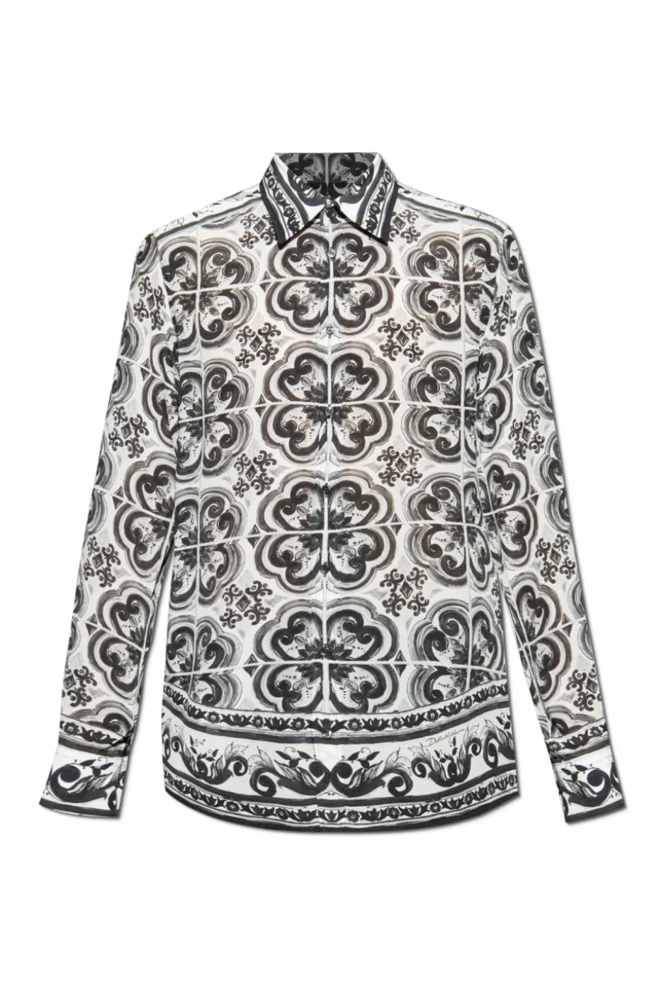 Dolce & Gabbana BIAŁY Jedwabna koszula z nadrukiem `Majolica`