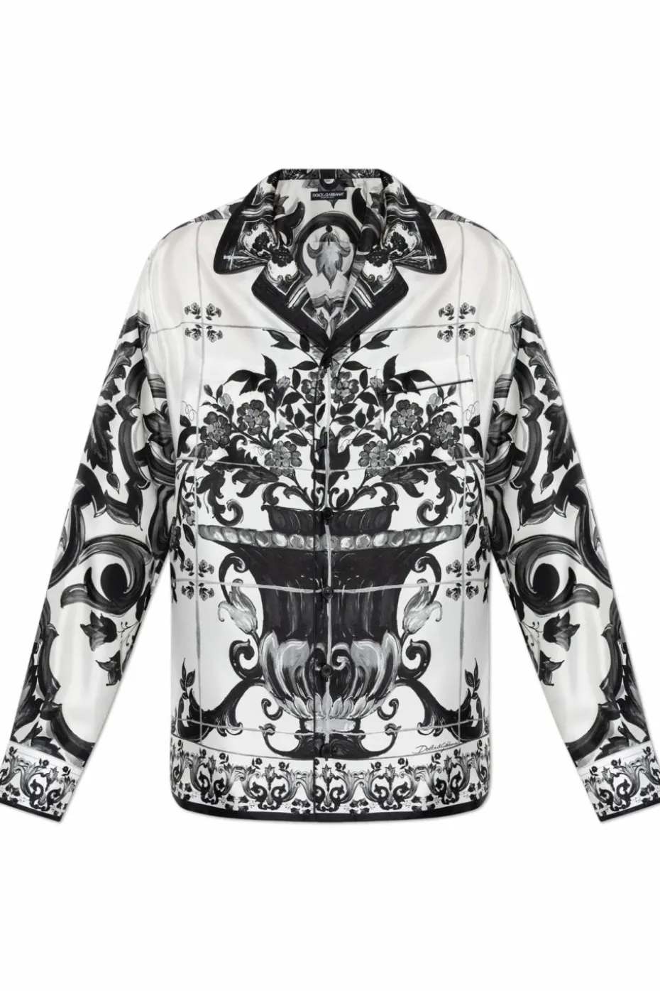 Dolce & Gabbana BIAŁY Jedwabna koszula z motywem kwiatowym