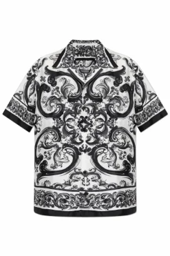 Dolce & Gabbana BIAŁY Jedwabna koszula z krótkimi rękawami