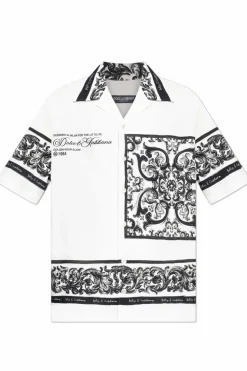 Dolce & Gabbana BIAŁY Koszula z nadrukiem „Majolica”