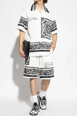 Dolce & Gabbana BIAŁY Koszula z nadrukiem „Majolica”