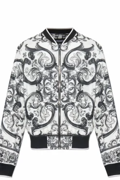 Dolce & Gabbana BIAŁY Kurtka typu `bomber` z nadrukiem `Majolica`