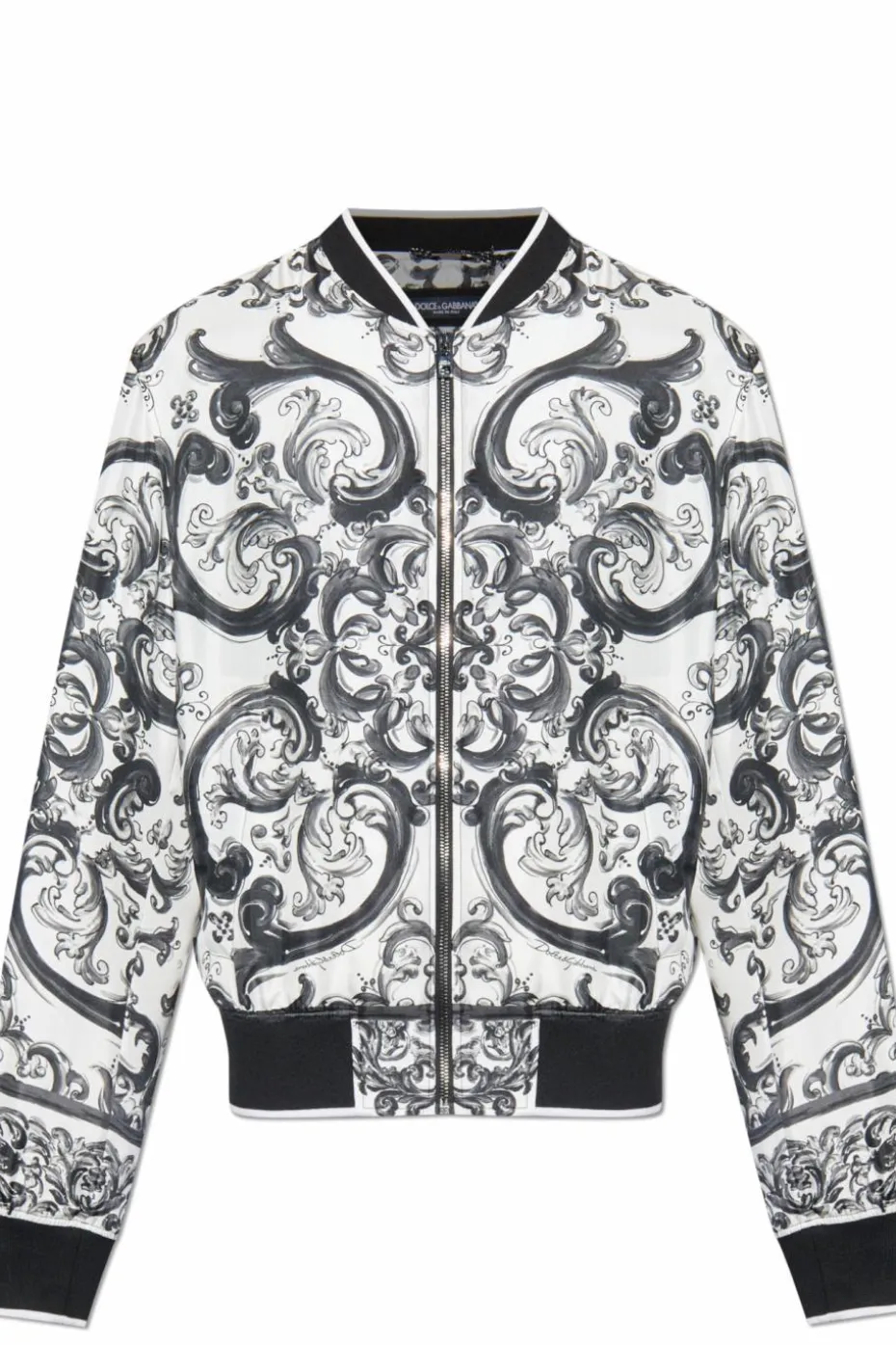 Dolce & Gabbana BIAŁY Kurtka typu `bomber` z nadrukiem `Majolica`