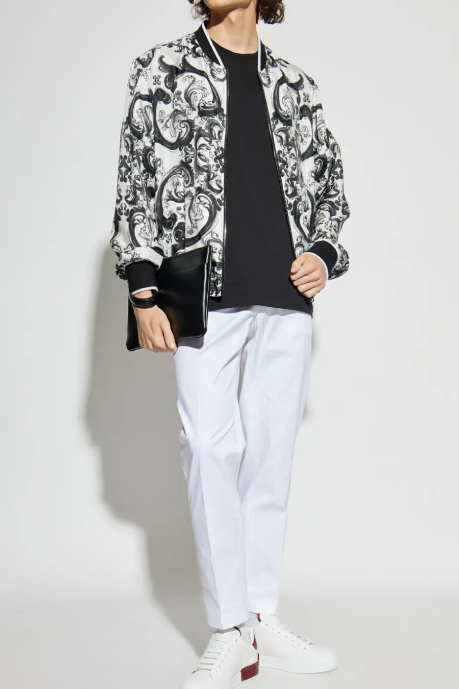 Dolce & Gabbana BIAŁY Kurtka typu `bomber` z nadrukiem `Majolica`