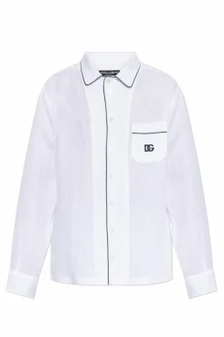 Dolce & Gabbana BIAŁY Lniana koszula z kieszenią