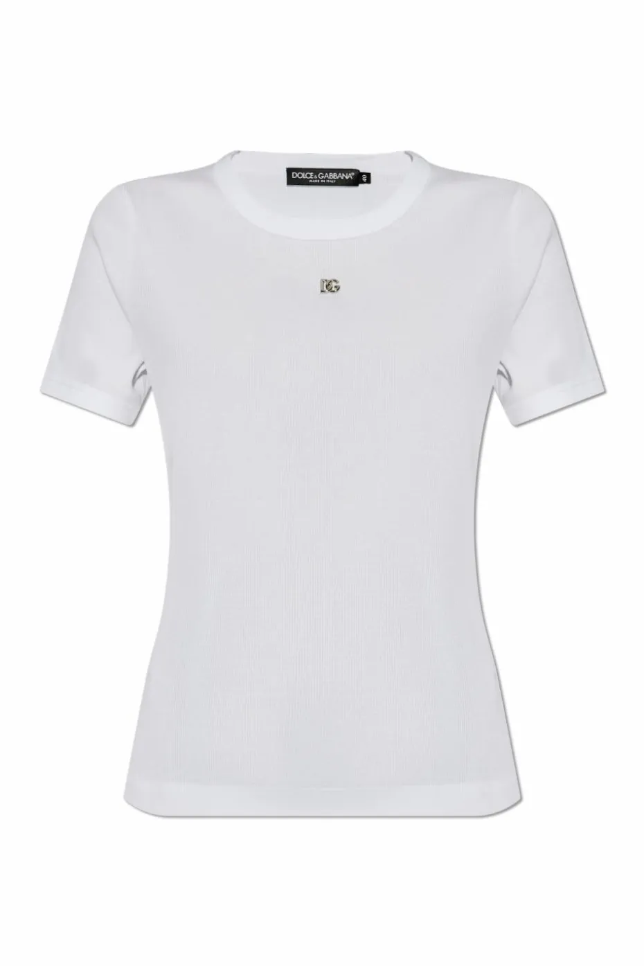 Dolce & Gabbana BIAŁY Prążkowany t-shirt z aplikacją w kształcie logo