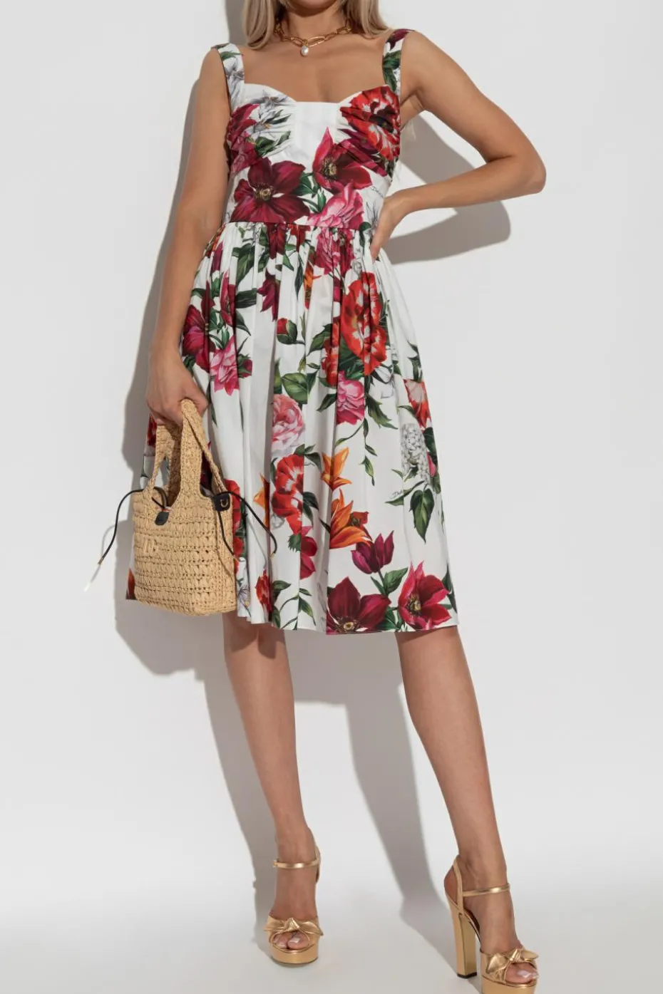 Dolce & Gabbana BIAŁY Sukienka z motywem kwiatowym