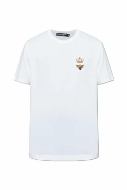 Dolce & Gabbana BIAŁY T-shirt z wyszytym logo lureksową nicią