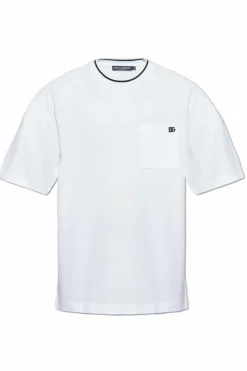 Dolce & Gabbana BIAŁY T-shirt z kieszenią
