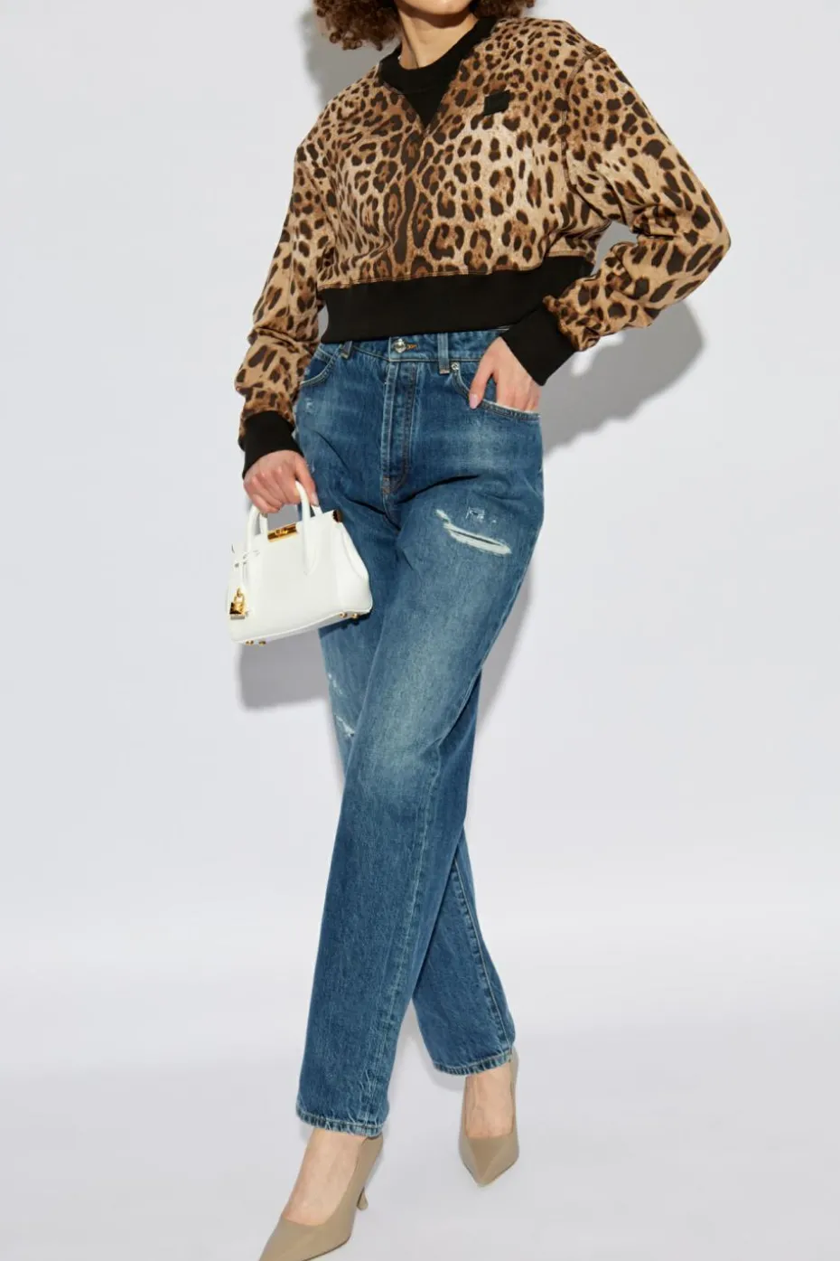 Dolce & Gabbana BRĄZOWY Bluza z motywem zwierzęcym