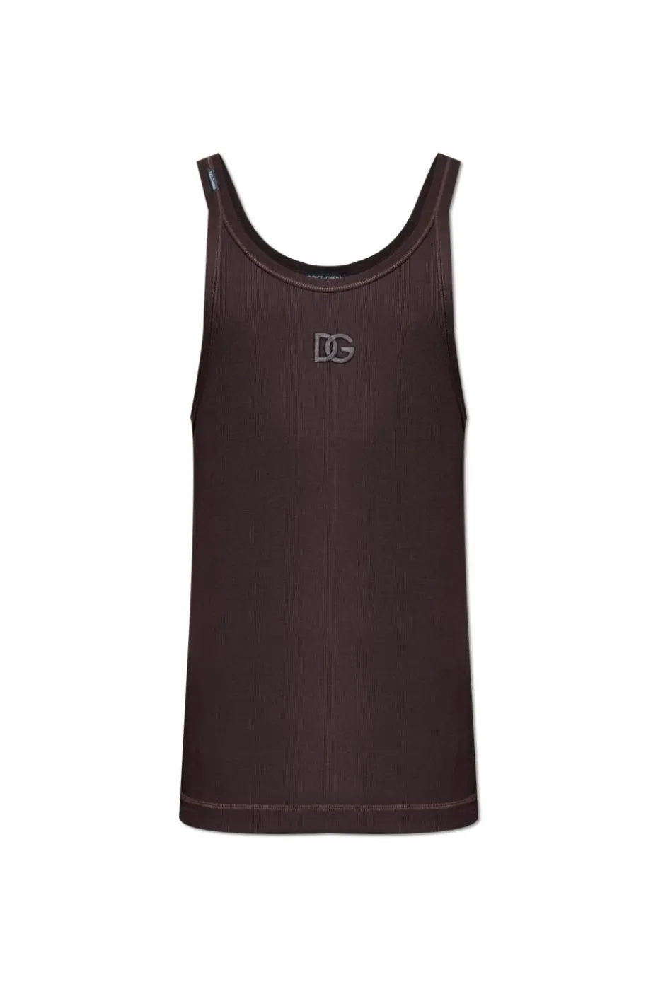 Dolce & Gabbana BRĄZOWY Prążkowany top z wyszytym logo