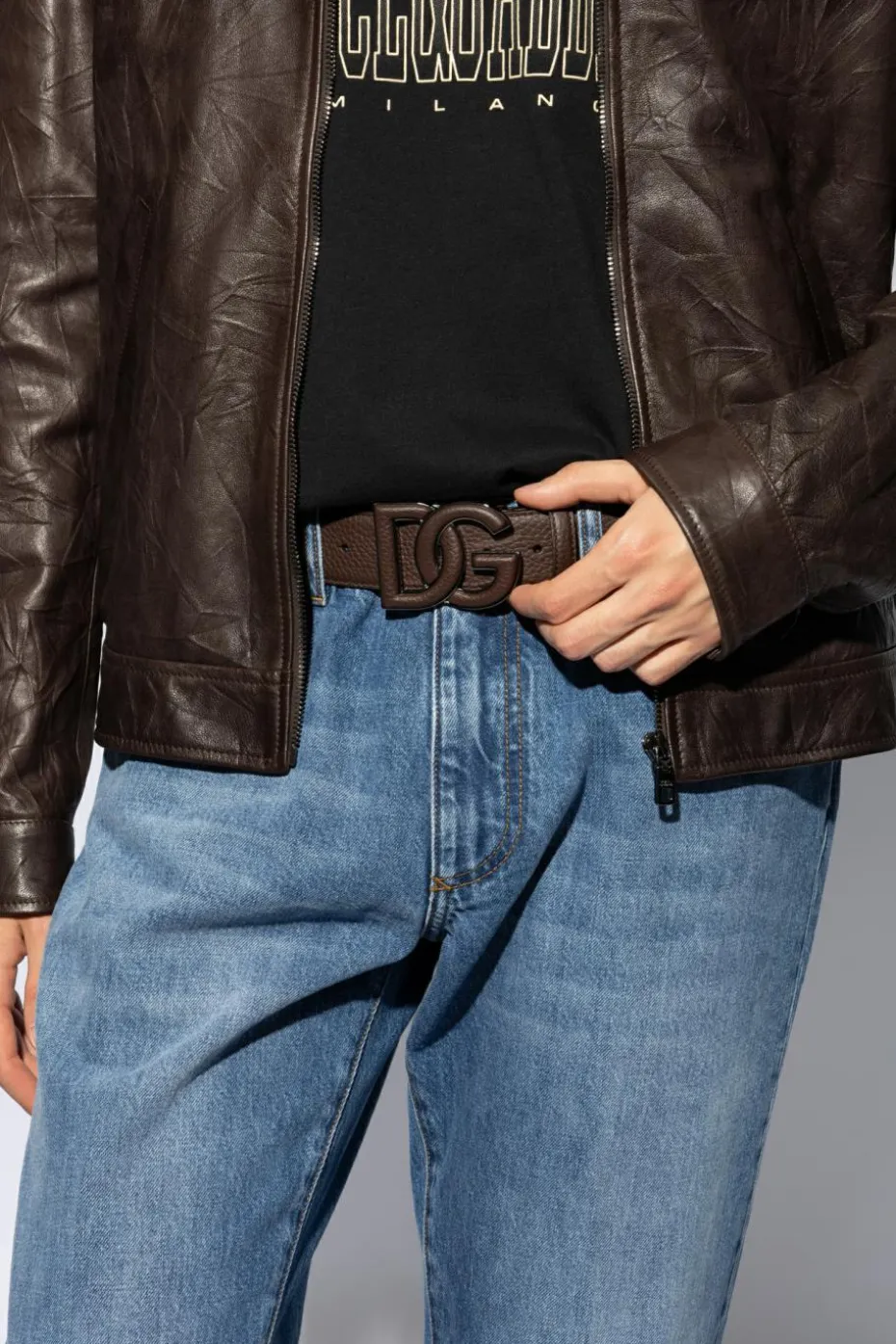 Dolce & Gabbana BRĄZOWY Skórzany pasek