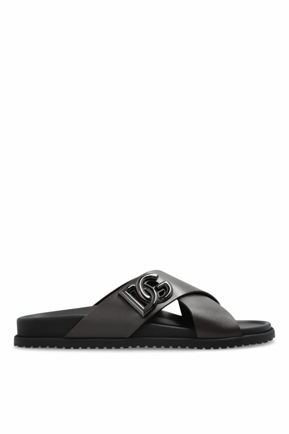 Dolce & Gabbana BRĄZOWY Skórzane klapki z logo