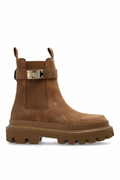 Dolce & Gabbana BRĄZOWY Skórzane buty za kostkę