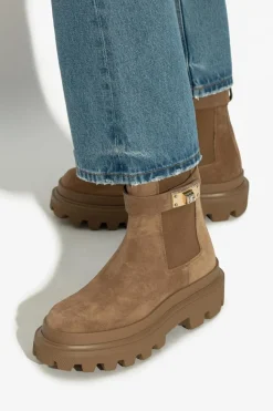 Dolce & Gabbana BRĄZOWY Skórzane buty za kostkę