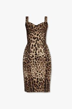 Dolce & Gabbana BRĄZOWY Sukienka z wzorem zwierzęcym