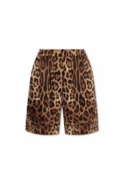 Dolce & Gabbana BRĄZOWY Szorty z motywem zwierzęcym