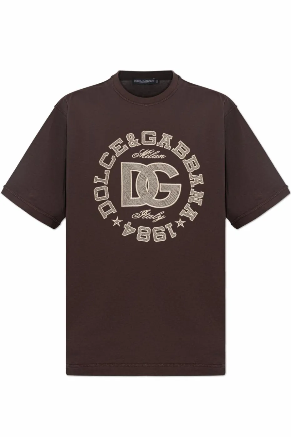 Dolce & Gabbana BRĄZOWY T-shirt z wyszytym logo