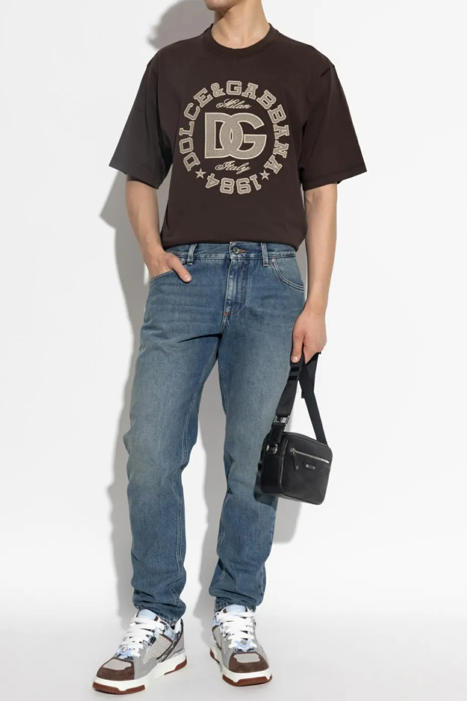 Dolce & Gabbana BRĄZOWY T-shirt z wyszytym logo