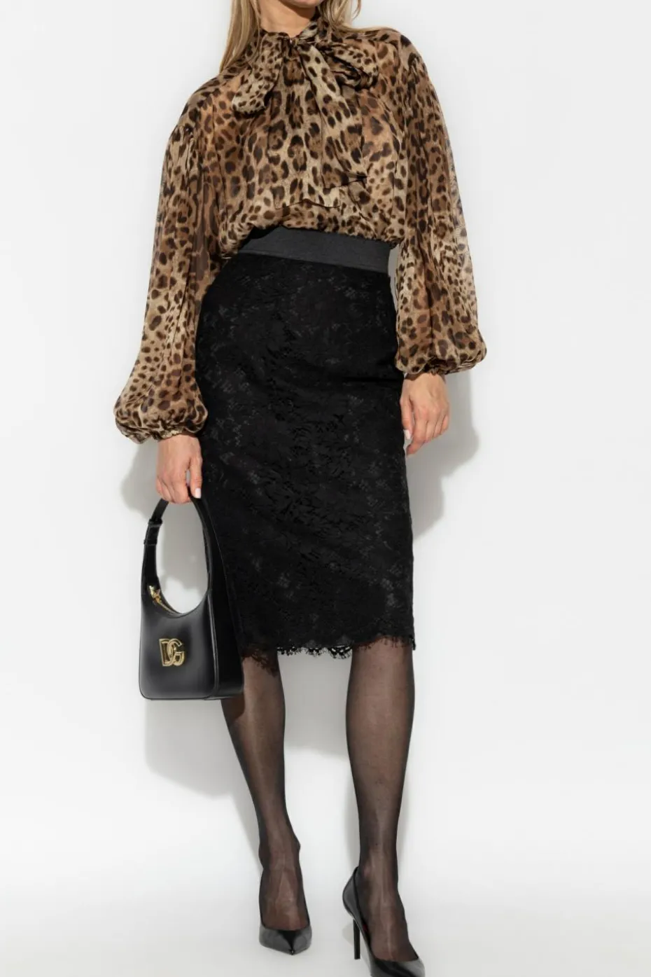 Dolce & Gabbana CZARNY Ażurowa spódnica