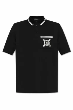 Dolce & Gabbana CZARNY Bawełniane polo z kieszenią