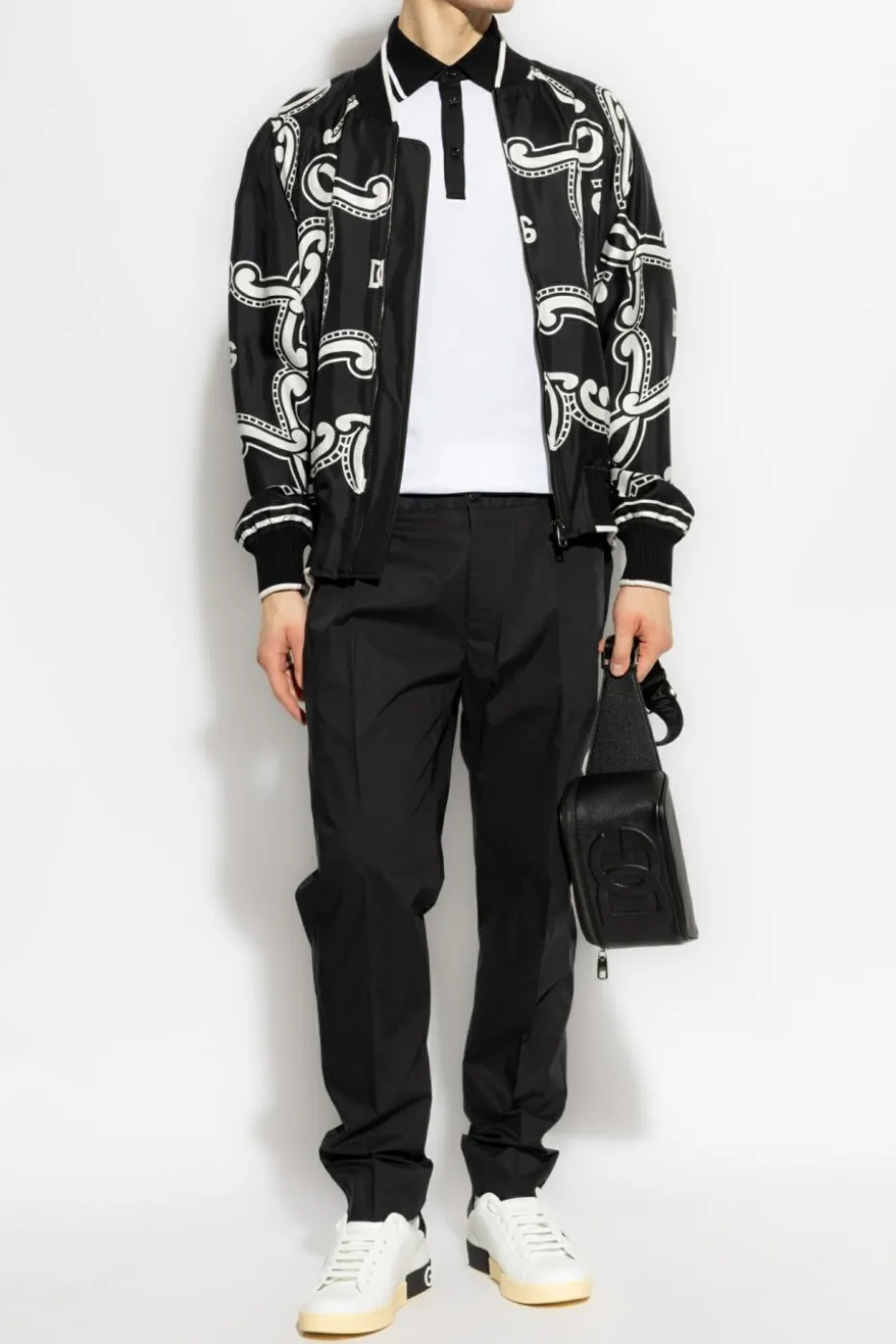 Dolce & Gabbana CZARNY Bawełniane spodnie w kant