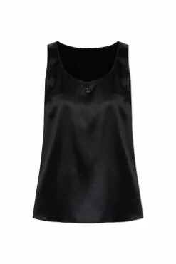 Dolce & Gabbana CZARNY Jedwabny top z aplikacją w kształcie logo