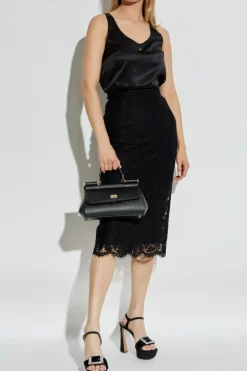 Dolce & Gabbana CZARNY Jedwabny top z aplikacją w kształcie logo