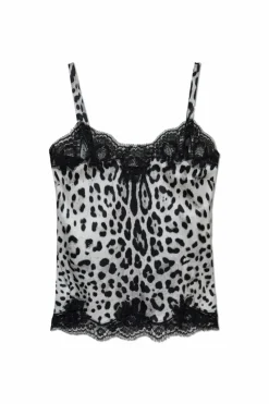 Dolce & Gabbana CZARNY Jedwabny top z motywem zwierzęcym