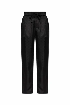 Dolce & Gabbana CZARNY Jedwabne spodnie z monogramem