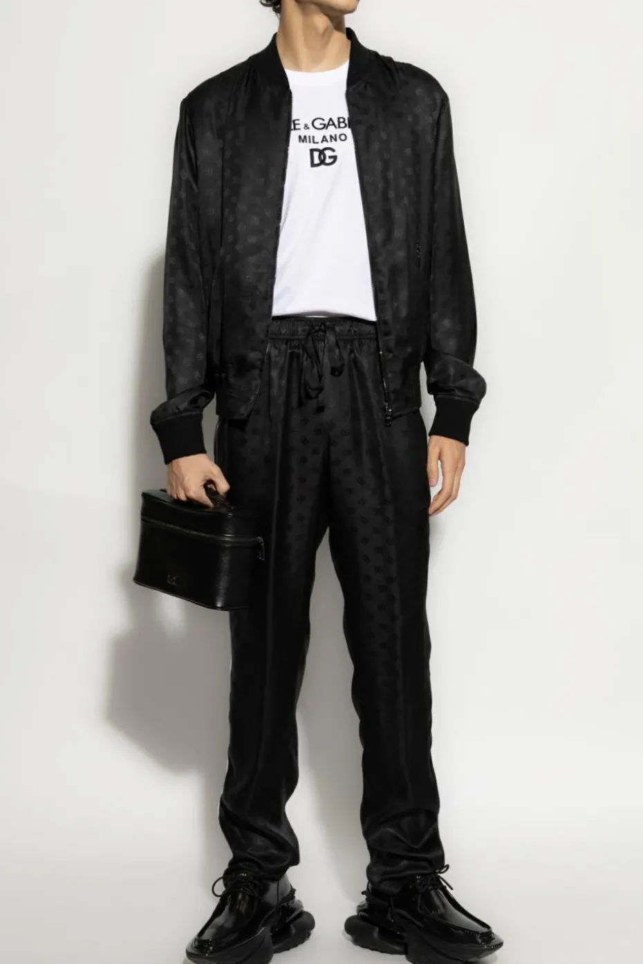Dolce & Gabbana CZARNY Jedwabne spodnie z monogramem