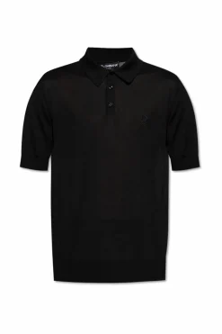 Dolce & Gabbana CZARNY Jedwabne polo z wyszytym logo