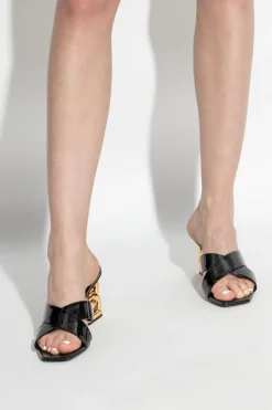 Dolce & Gabbana CZARNY Klapki na obcasie w kształcie logo