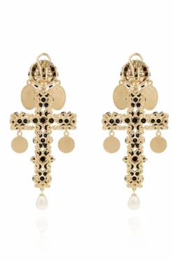 Dolce & Gabbana CZARNY Klipsy z kamieniami szlachetnymi