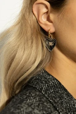 Dolce & Gabbana CZARNY Kolczyki z zawieszkami z motywem serc