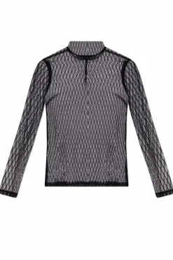 Dolce & Gabbana CZARNY Koronkowy top ze stójką