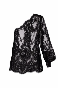 Dolce & Gabbana CZARNY Koronkowy top z odkrytym ramieniem