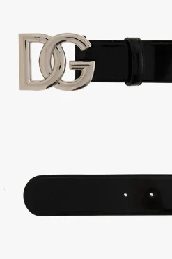 Dolce & Gabbana CZARNY Lakierowany pasek z logo